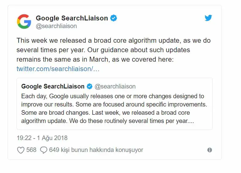 Google’ın 1 Ağustos 2018 Core(Çekirdek) Algoritma Güncellemesi: Kimleri, ne kadar etkileyecek?